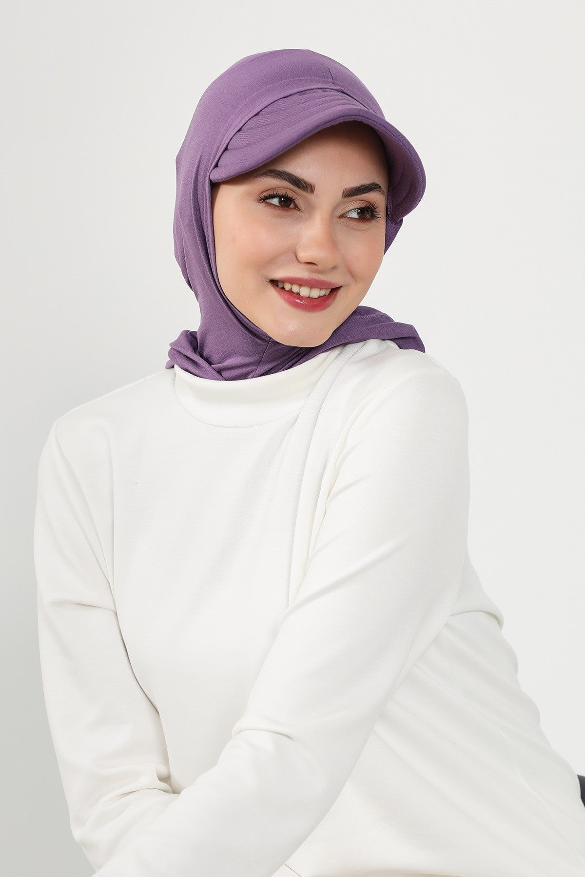 Full Coverage Cotton Bonnet Hijab with Visor, Ready to Wear Modest Visor Underscarf Bonnet with Neck Cover,B-88P Purple 2