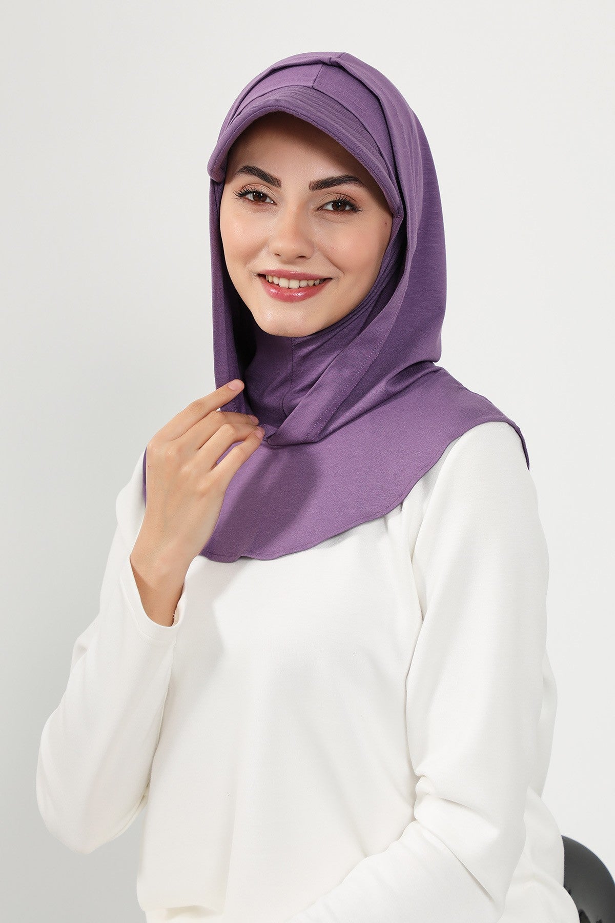 Full Coverage Cotton Bonnet Hijab with Visor, Ready to Wear Modest Visor Underscarf Bonnet with Neck Cover,B-88P Purple 2