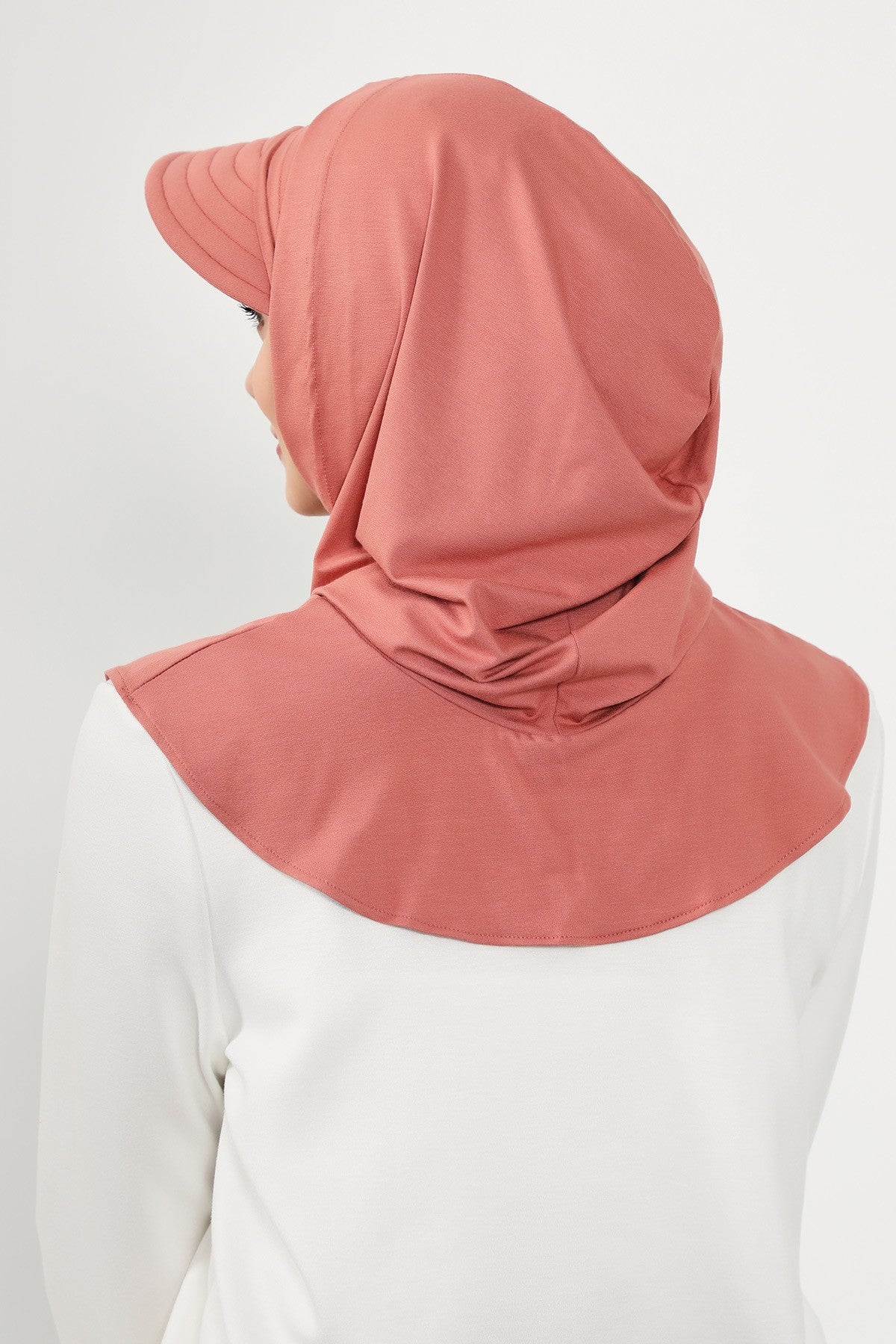 Full Coverage Cotton Bonnet Hijab with Visor, Ready to Wear Modest Visor Underscarf Bonnet with Neck Cover,B-88P Salmon