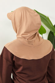 Full Coverage Cotton Bonnet Hijab with Visor, Ready to Wear Modest Visor Underscarf Bonnet with Neck Cover,B-88P Sand Brown