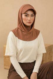 Full Coverage Cotton Bonnet Hijab with Visor, Ready to Wear Modest Visor Underscarf Bonnet with Neck Cover,B-88P Caramel Brown