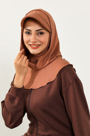 Full Coverage Cotton Bonnet Hijab with Visor, Ready to Wear Modest Visor Underscarf Bonnet with Neck Cover,B-88P Caramel Brown