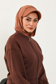 Full Coverage Cotton Bonnet Hijab with Visor, Ready to Wear Modest Visor Underscarf Bonnet with Neck Cover,B-88P Caramel Brown