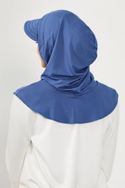 Full Coverage Cotton Bonnet Hijab with Visor, Ready to Wear Modest Visor Underscarf Bonnet with Neck Cover,B-88P İndigo