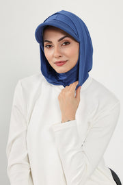 Full Coverage Cotton Bonnet Hijab with Visor, Ready to Wear Modest Visor Underscarf Bonnet with Neck Cover,B-88P İndigo