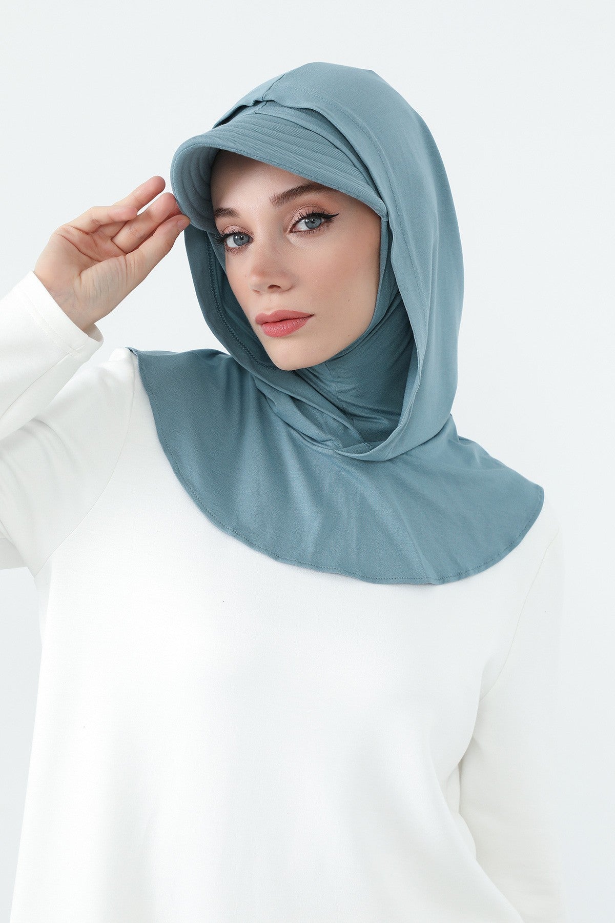 Full Coverage Cotton Bonnet Hijab with Visor, Ready to Wear Modest Visor Underscarf Bonnet with Neck Cover,B-88P Dark Mint