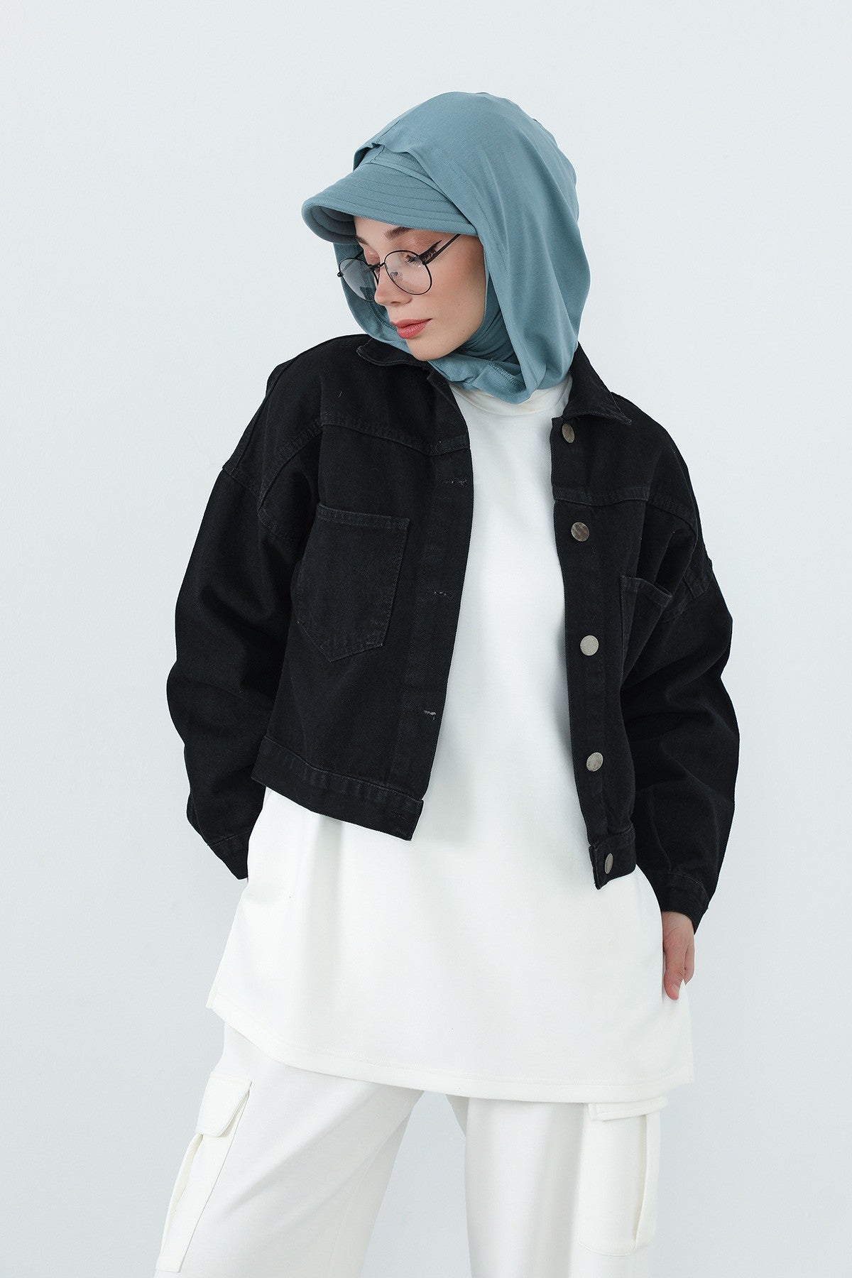 Full Coverage Cotton Bonnet Hijab with Visor, Ready to Wear Modest Visor Underscarf Bonnet with Neck Cover,B-88P Dark Mint