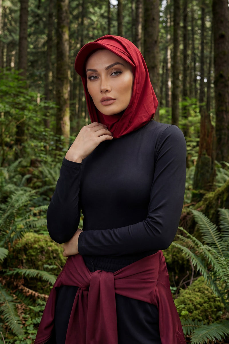 Full Coverage Cotton Bonnet Hijab with Visor, Ready to Wear Modest Visor Underscarf Bonnet with Neck Cover,B-88P Maroon