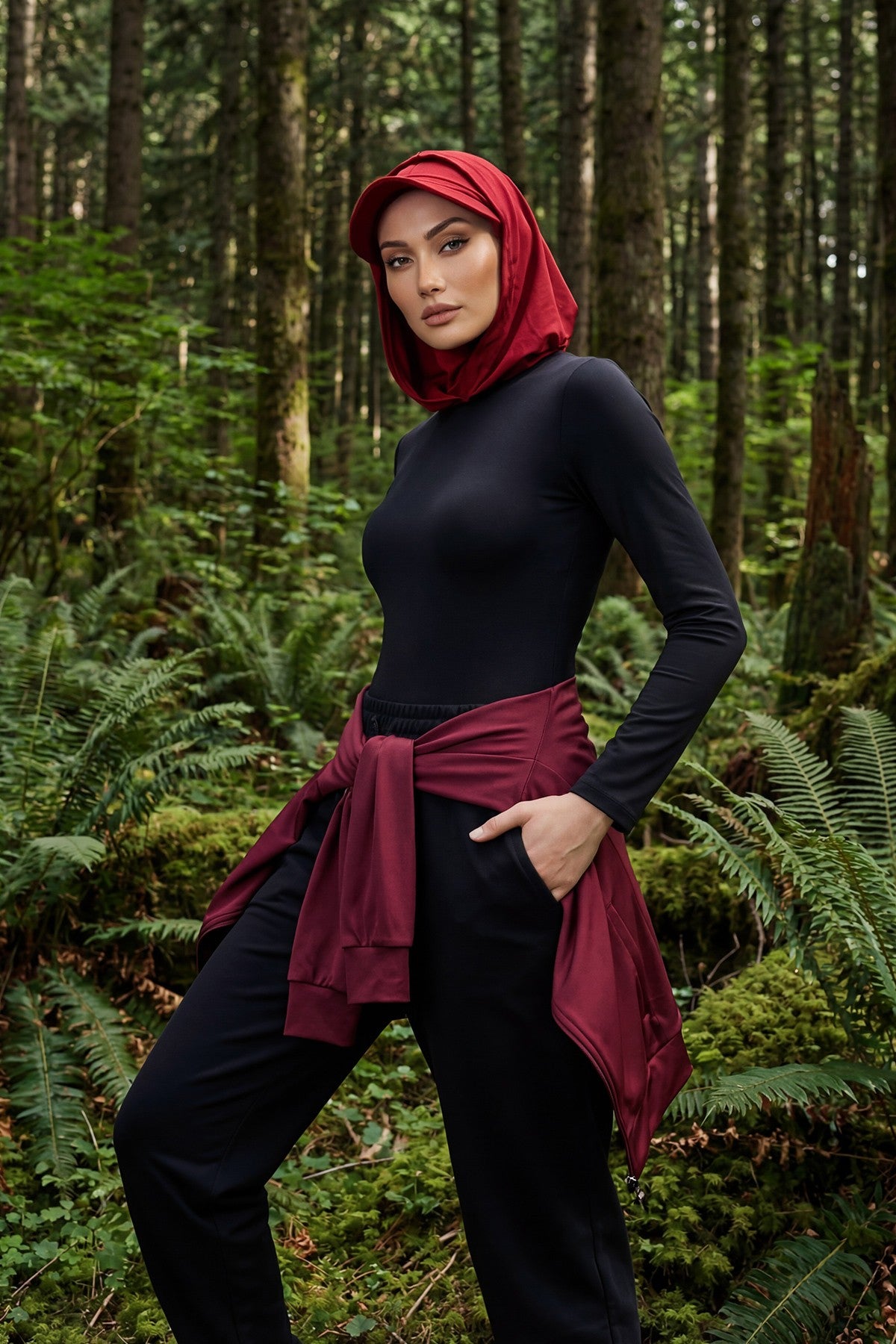 Full Coverage Cotton Bonnet Hijab with Visor, Ready to Wear Modest Visor Underscarf Bonnet with Neck Cover,B-88P Maroon