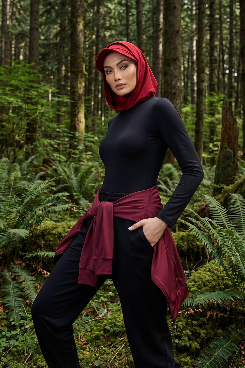 Full Coverage Cotton Bonnet Hijab with Visor, Ready to Wear Modest Visor Underscarf Bonnet with Neck Cover,B-88P Maroon
