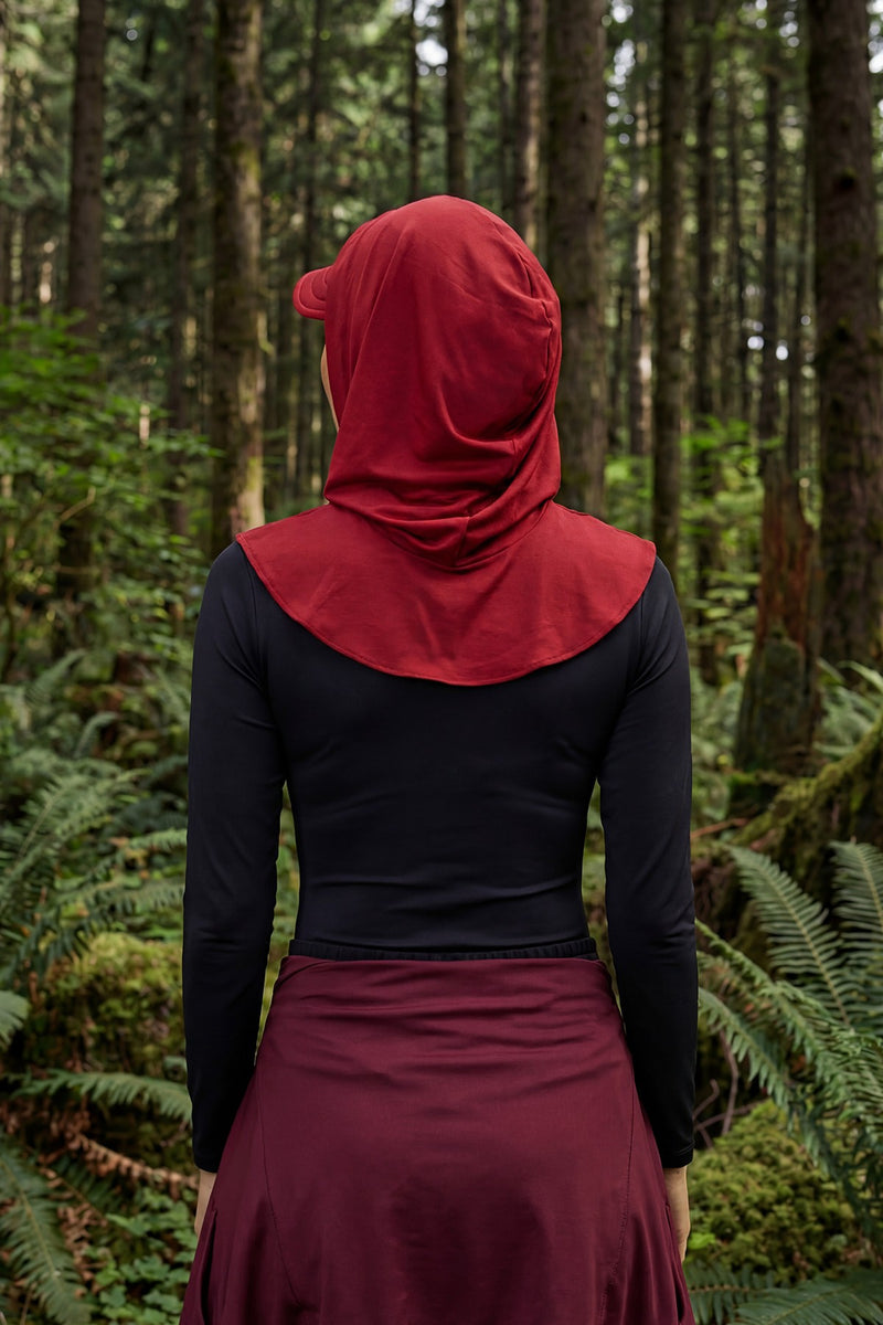 Full Coverage Cotton Bonnet Hijab with Visor, Ready to Wear Modest Visor Underscarf Bonnet with Neck Cover,B-88P Maroon