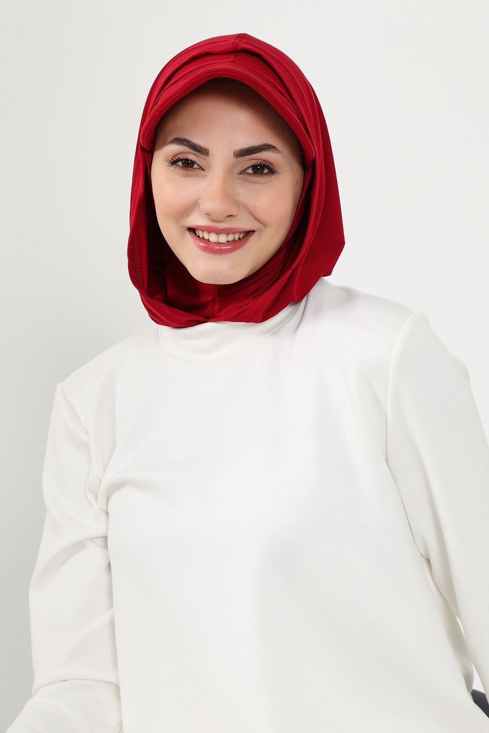 Full Coverage Cotton Bonnet Hijab with Visor, Ready to Wear Modest Visor Underscarf Bonnet with Neck Cover,B-88P Maroon