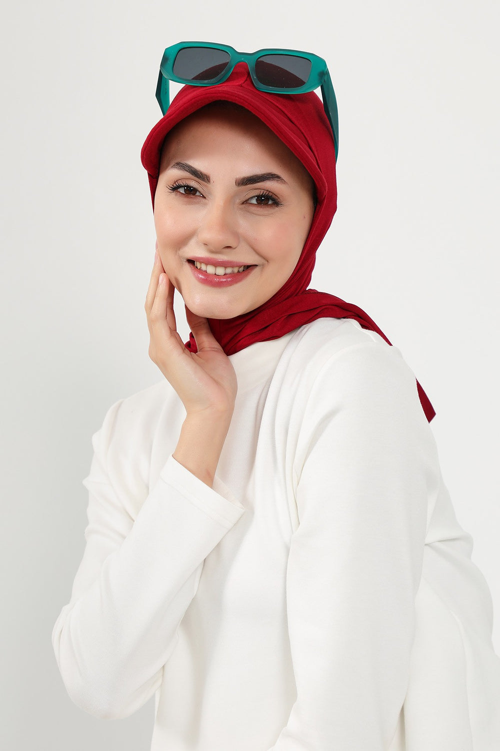 Full Coverage Cotton Bonnet Hijab with Visor, Ready to Wear Modest Visor Underscarf Bonnet with Neck Cover,B-88P Maroon
