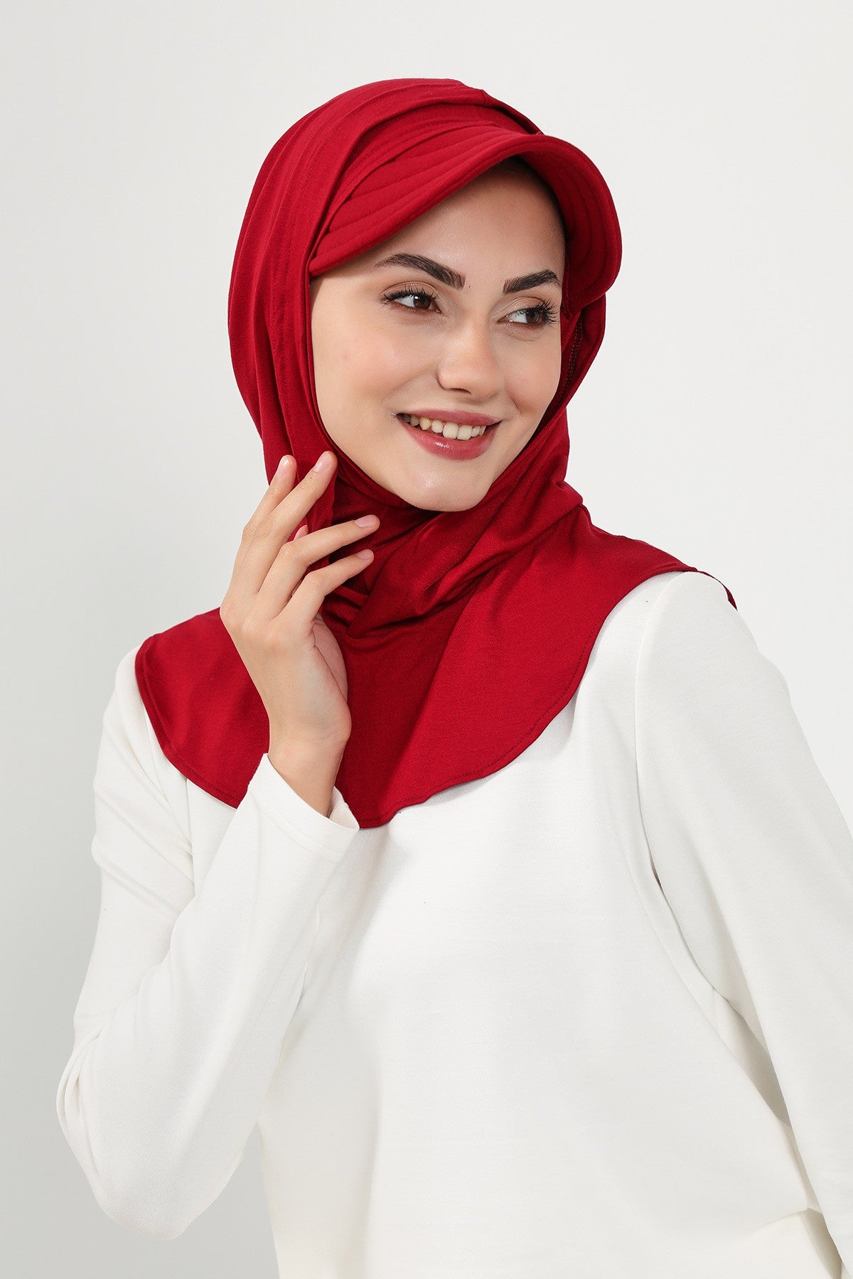 Full Coverage Cotton Bonnet Hijab with Visor, Ready to Wear Modest Visor Underscarf Bonnet with Neck Cover,B-88P Maroon
