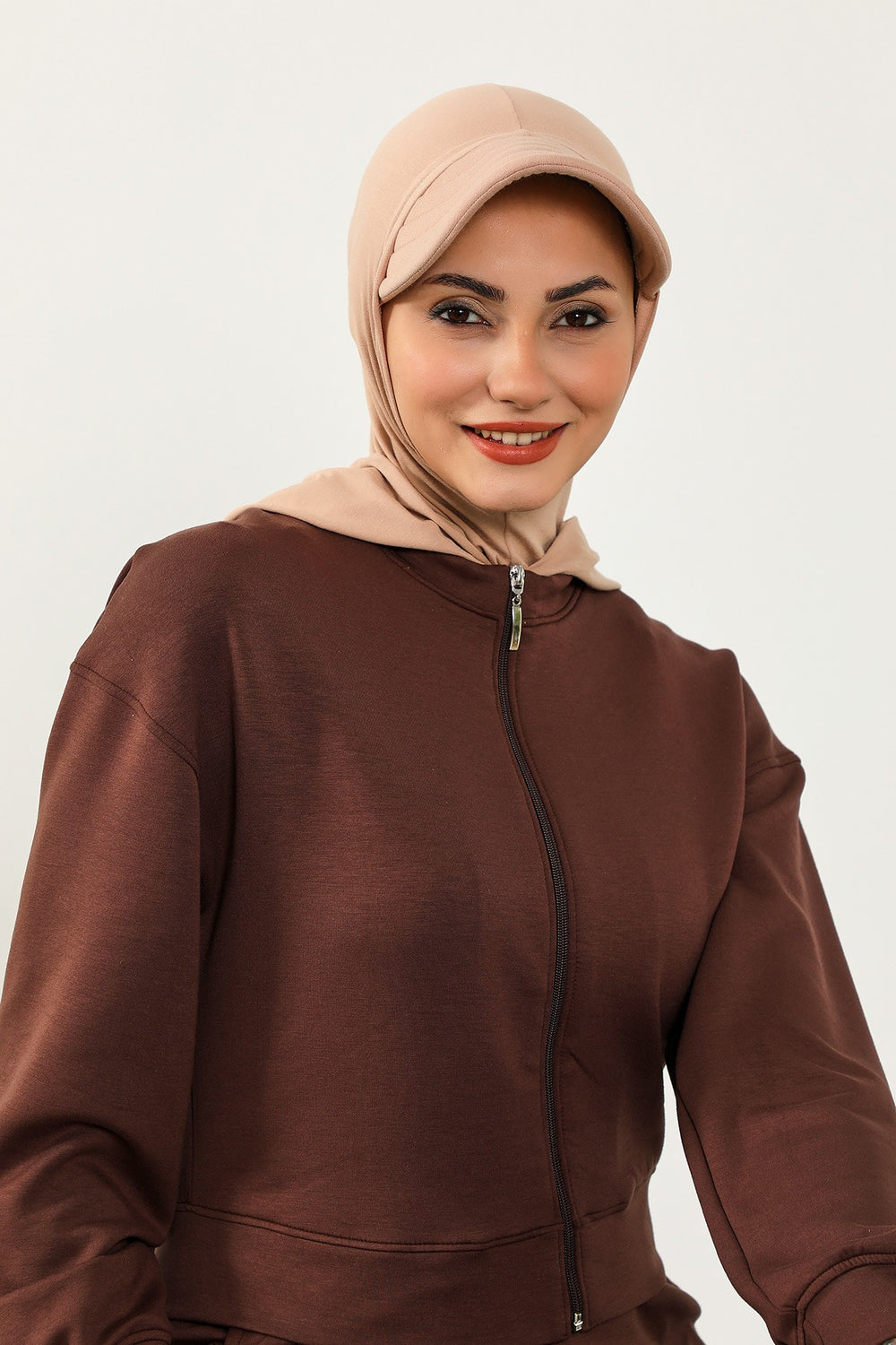Full Coverage Cotton Bonnet Hijab with Visor, Ready to Wear Modest Visor Underscarf Bonnet with Neck Cover,B-88P Light Mink