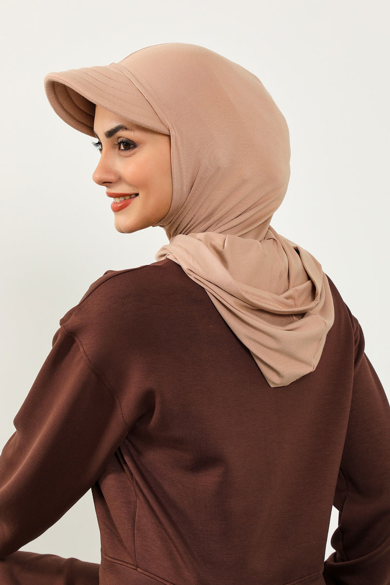Full Coverage Cotton Bonnet Hijab with Visor, Ready to Wear Modest Visor Underscarf Bonnet with Neck Cover,B-88P Light Mink