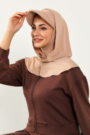 Full Coverage Cotton Bonnet Hijab with Visor, Ready to Wear Modest Visor Underscarf Bonnet with Neck Cover,B-88P Light Mink