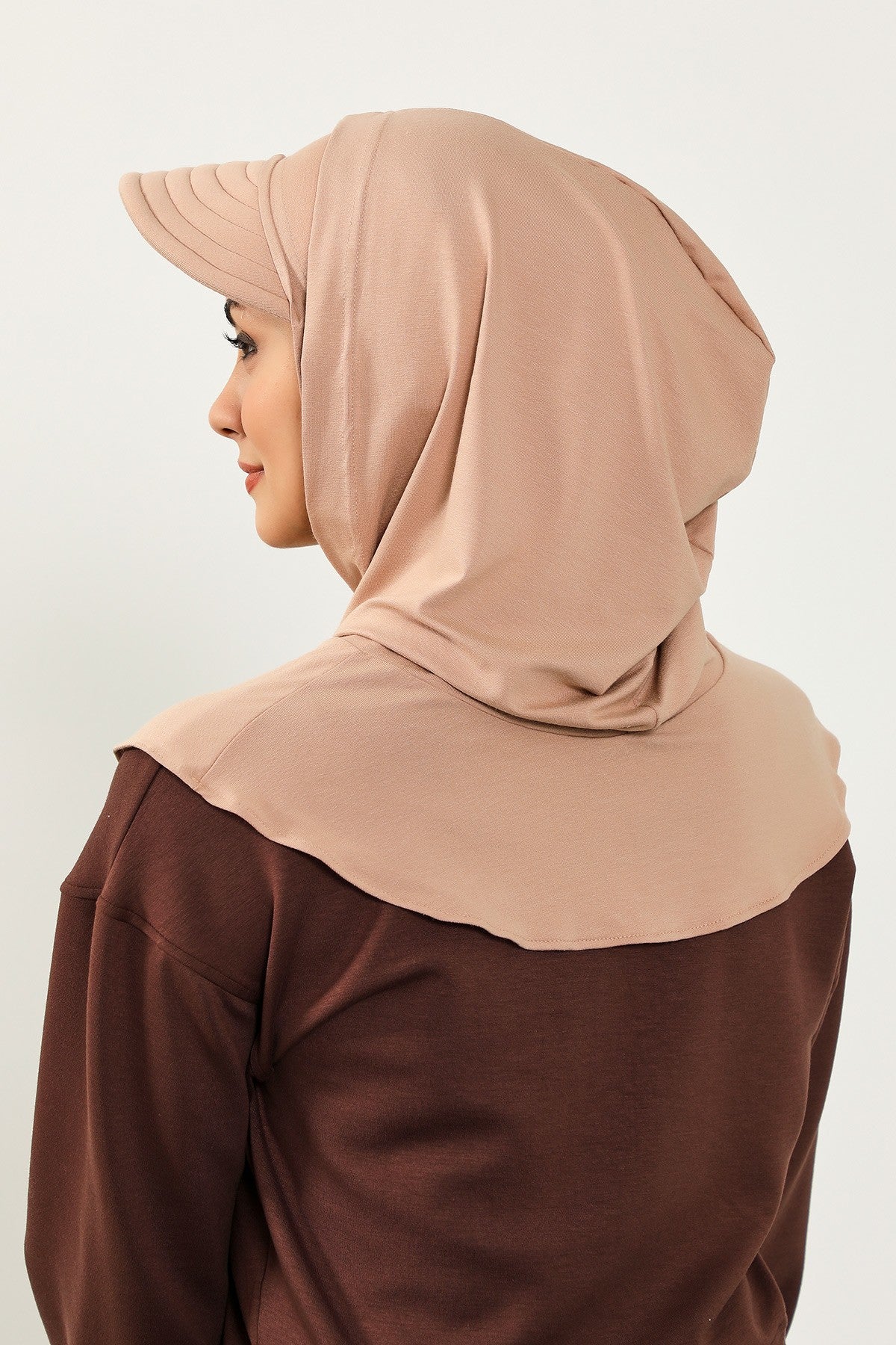 Full Coverage Cotton Bonnet Hijab with Visor, Ready to Wear Modest Visor Underscarf Bonnet with Neck Cover,B-88P Light Mink