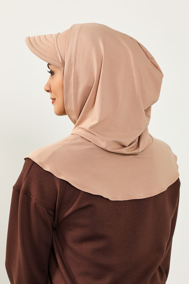 Full Coverage Cotton Bonnet Hijab with Visor, Ready to Wear Modest Visor Underscarf Bonnet with Neck Cover,B-88P Light Mink