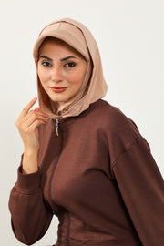 Full Coverage Cotton Bonnet Hijab with Visor, Ready to Wear Modest Visor Underscarf Bonnet with Neck Cover,B-88P Light Mink