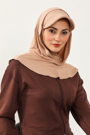 Full Coverage Cotton Bonnet Hijab with Visor, Ready to Wear Modest Visor Underscarf Bonnet with Neck Cover,B-88P Light Mink