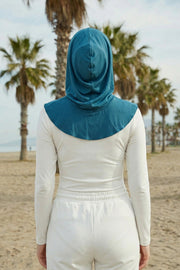Full Coverage Cotton Bonnet Hijab with Visor, Ready to Wear Modest Visor Underscarf Bonnet with Neck Cover,B-88P Petrol Blue