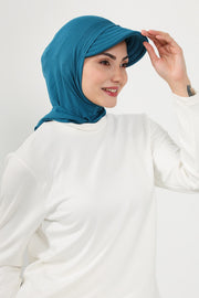 Full Coverage Cotton Bonnet Hijab with Visor, Ready to Wear Modest Visor Underscarf Bonnet with Neck Cover,B-88P Petrol Blue