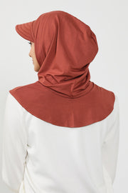 Full Coverage Cotton Bonnet Hijab with Visor, Ready to Wear Modest Visor Underscarf Bonnet with Neck Cover,B-88P Cinnamon