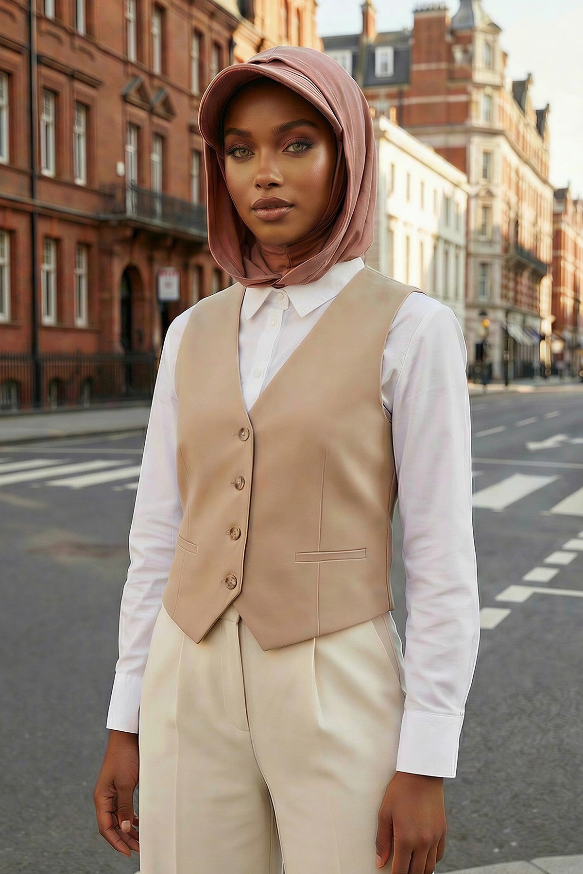 Full Coverage Cotton Bonnet Hijab with Visor, Ready to Wear Modest Visor Underscarf Bonnet with Neck Cover,B-88P Cappucino