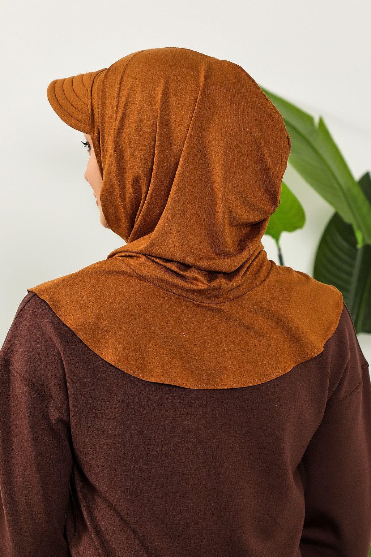 Full Coverage Cotton Bonnet Hijab with Visor, Ready to Wear Modest Visor Underscarf Bonnet with Neck Cover,B-88P Dark Mustard