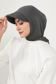Full Coverage Cotton Bonnet Hijab with Visor, Ready to Wear Modest Visor Underscarf Bonnet with Neck Cover,B-88P Anthracite