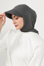 Full Coverage Cotton Bonnet Hijab with Visor, Ready to Wear Modest Visor Underscarf Bonnet with Neck Cover,B-88P Anthracite