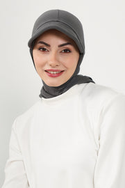 Full Coverage Cotton Bonnet Hijab with Visor, Ready to Wear Modest Visor Underscarf Bonnet with Neck Cover,B-88P Anthracite