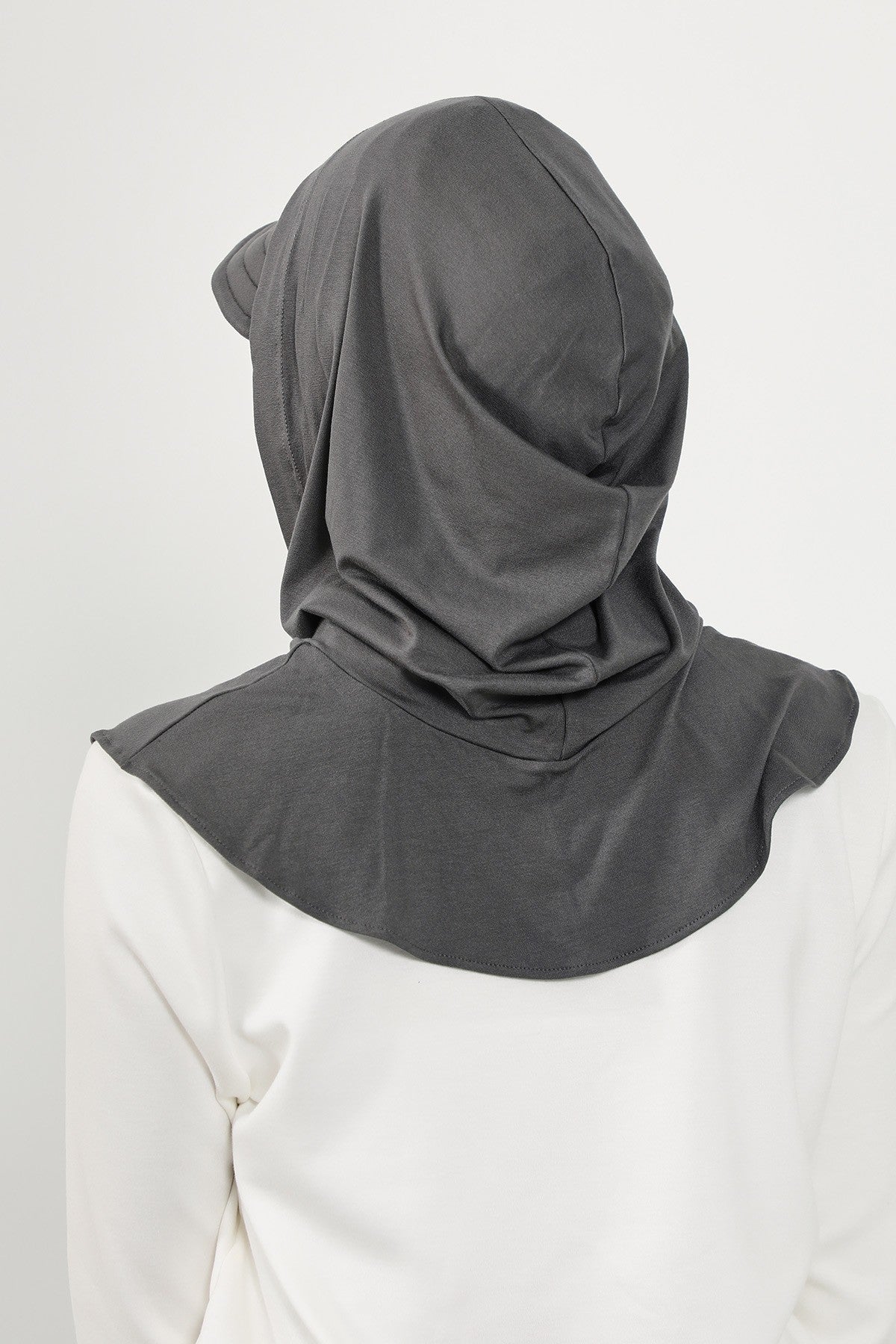 Full Coverage Cotton Bonnet Hijab with Visor, Ready to Wear Modest Visor Underscarf Bonnet with Neck Cover,B-88P Anthracite