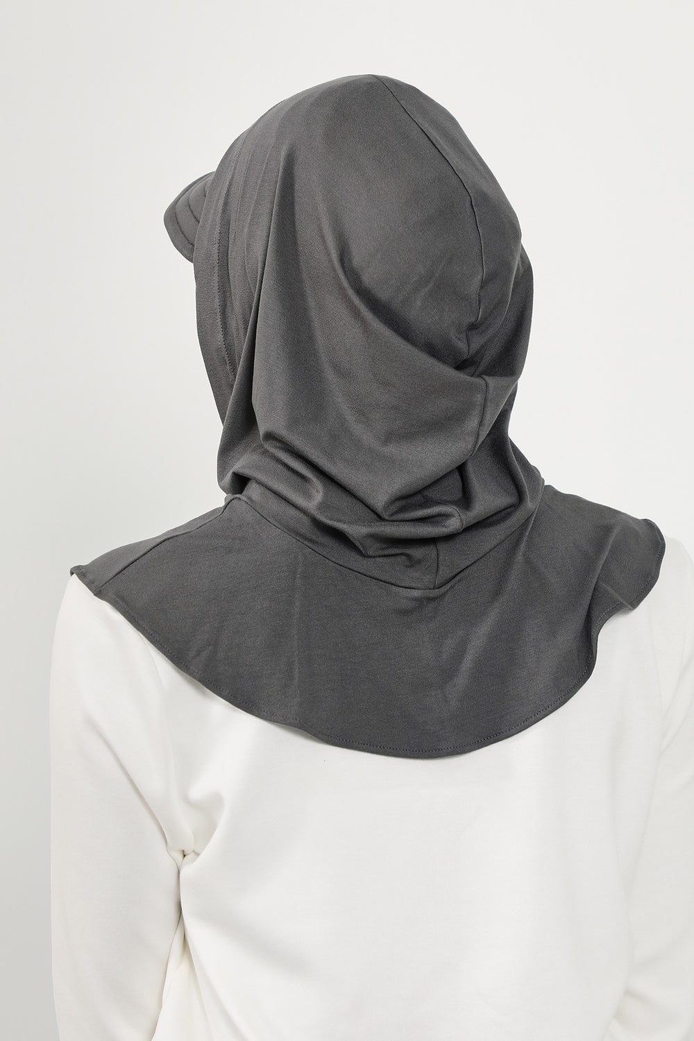 Full Coverage Cotton Bonnet Hijab with Visor, Ready to Wear Modest Visor Underscarf Bonnet with Neck Cover,B-88P Anthracite