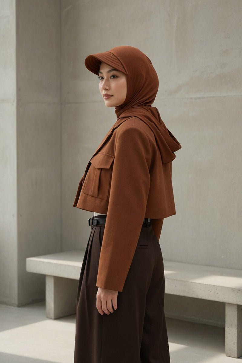 Full Coverage Cotton Bonnet Hijab with Visor, Ready to Wear Modest Visor Underscarf Bonnet with Neck Cover,B-88P Tile Red