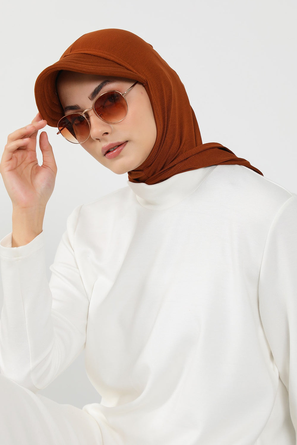 Full Coverage Cotton Bonnet Hijab with Visor, Ready to Wear Modest Visor Underscarf Bonnet with Neck Cover,B-88P Tile Red