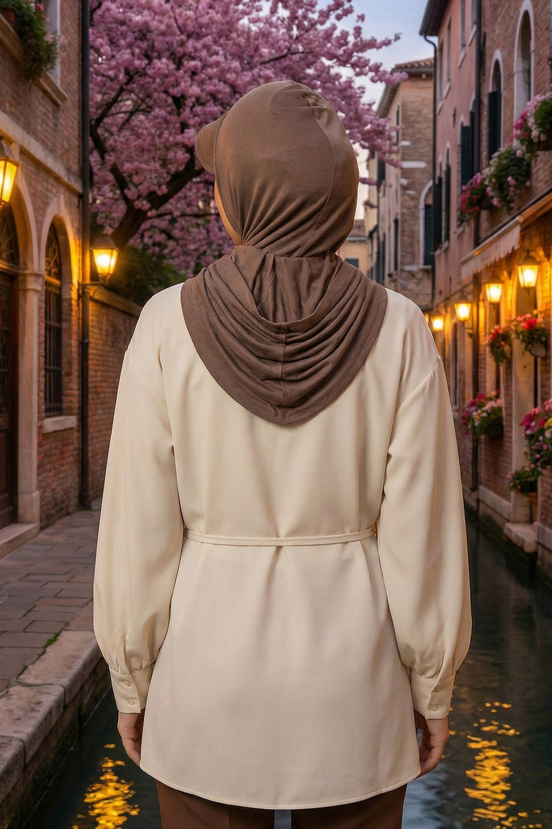 Full Coverage Cotton Bonnet Hijab with Visor, Ready to Wear Modest Visor Underscarf Bonnet with Neck Cover,B-88P Chocolate