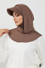 Full Coverage Cotton Bonnet Hijab with Visor, Ready to Wear Modest Visor Underscarf Bonnet with Neck Cover,B-88P Chocolate