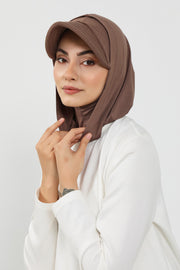Full Coverage Cotton Bonnet Hijab with Visor, Ready to Wear Modest Visor Underscarf Bonnet with Neck Cover,B-88P Chocolate