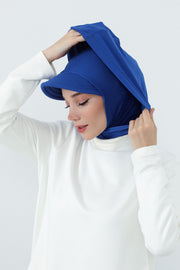 Full Coverage Cotton Bonnet Hijab with Visor, Ready to Wear Modest Visor Underscarf Bonnet with Neck Cover,B-88P Sax Blue