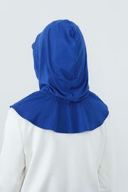 Full Coverage Cotton Bonnet Hijab with Visor, Ready to Wear Modest Visor Underscarf Bonnet with Neck Cover,B-88P Sax Blue