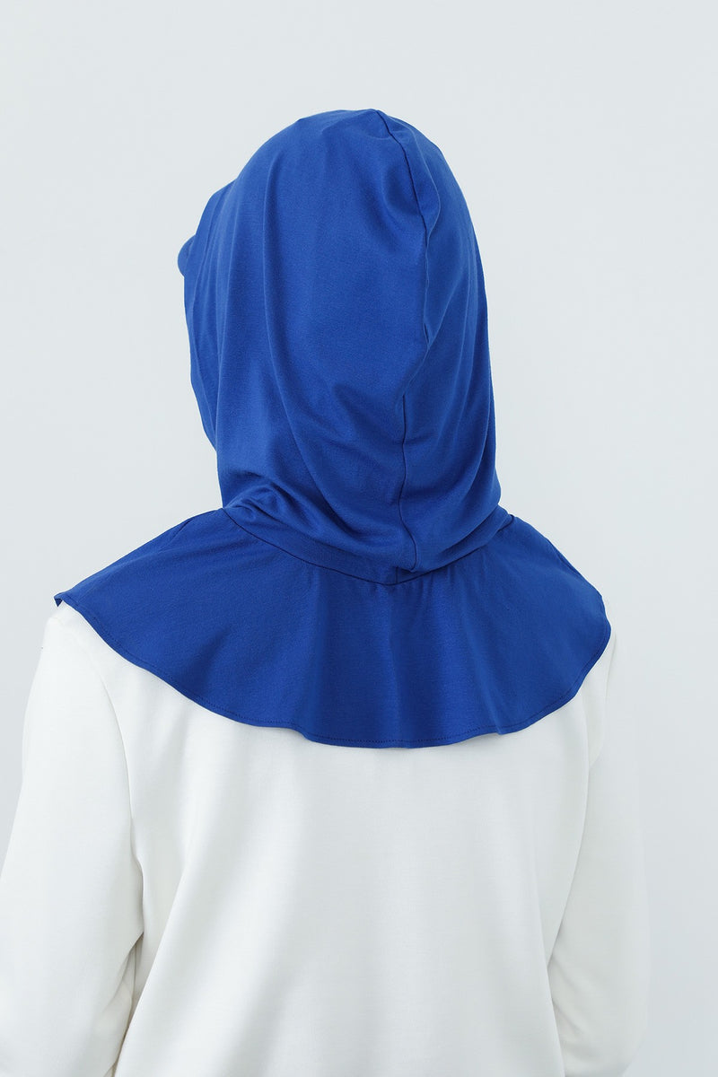 Full Coverage Cotton Bonnet Hijab with Visor, Ready to Wear Modest Visor Underscarf Bonnet with Neck Cover,B-88P Sax Blue
