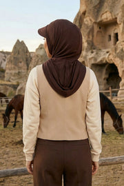 Full Coverage Cotton Bonnet Hijab with Visor, Ready to Wear Modest Visor Underscarf Bonnet with Neck Cover,B-88P Brown
