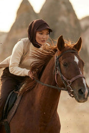 Full Coverage Cotton Bonnet Hijab with Visor, Ready to Wear Modest Visor Underscarf Bonnet with Neck Cover,B-88P Brown