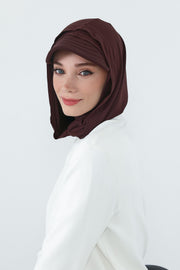 Full Coverage Cotton Bonnet Hijab with Visor, Ready to Wear Modest Visor Underscarf Bonnet with Neck Cover,B-88P Brown