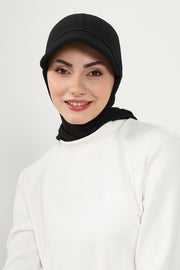 Full Coverage Cotton Bonnet Hijab with Visor, Ready to Wear Modest Visor Underscarf Bonnet with Neck Cover,B-88P Black