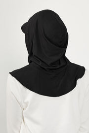 Full Coverage Cotton Bonnet Hijab with Visor, Ready to Wear Modest Visor Underscarf Bonnet with Neck Cover,B-88P Black
