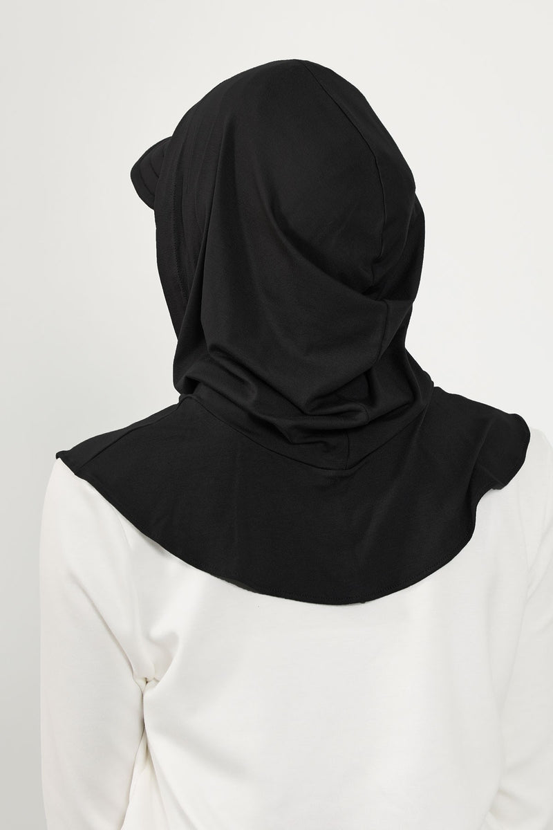 Full Coverage Cotton Bonnet Hijab with Visor, Ready to Wear Modest Visor Underscarf Bonnet with Neck Cover,B-88P Black