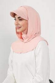 Full Coverage Cotton Bonnet Hijab with Visor, Ready to Wear Modest Visor Underscarf Bonnet with Neck Cover,B-88P Powder